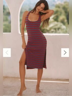 Celadine knit scoop neck striped side slits tank midi dress sz S